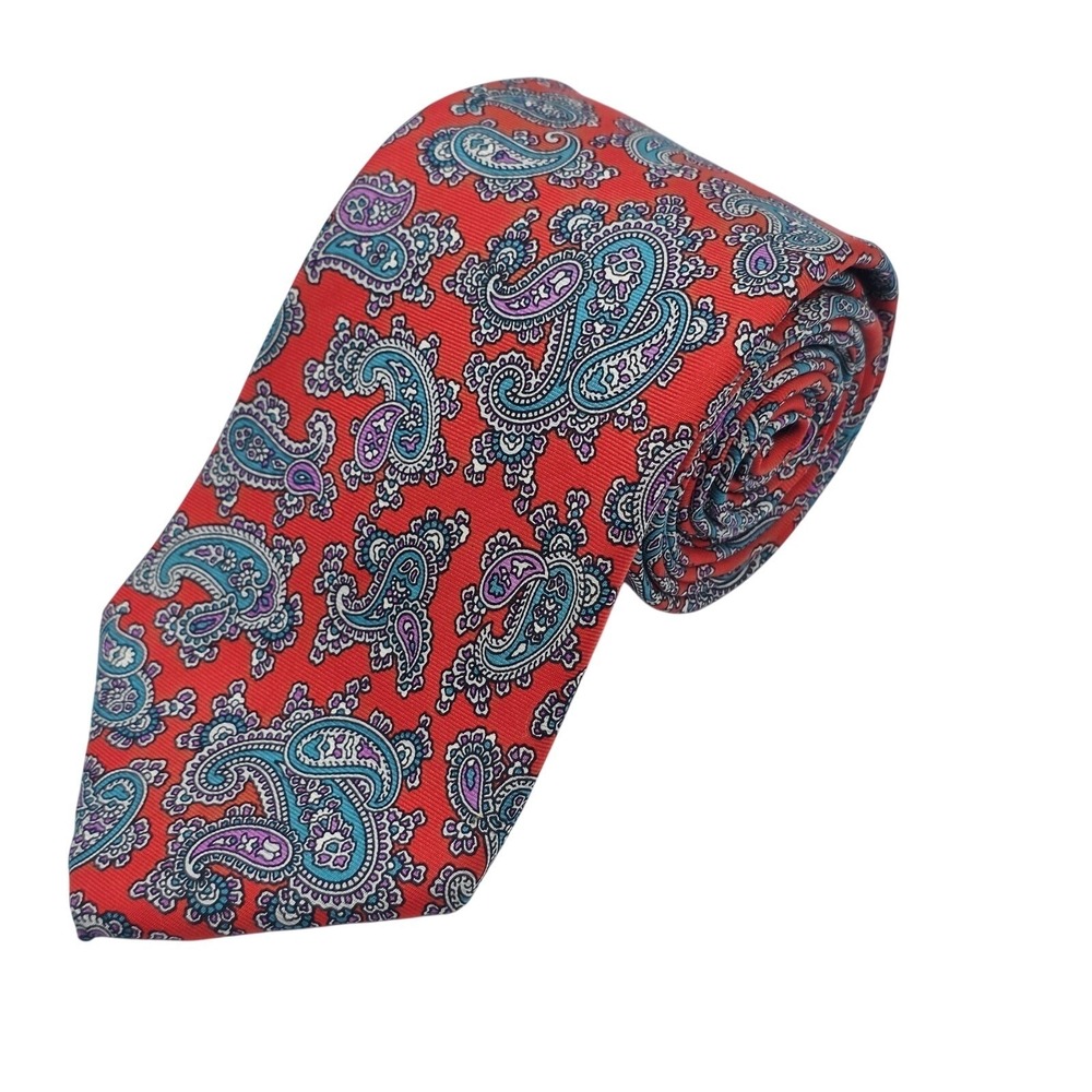 Hathaway Tie Necktie‎ Mens One Size Red Paisley 100% Silk Slim Skinny USA Made